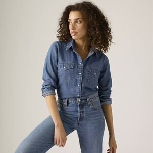 NWT Levi’s Pearl Snap Iconic Western Relaxed Fit Blue Denim Shirt Women Size S